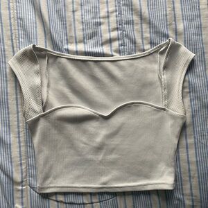 White sweetheart neckline crop top
